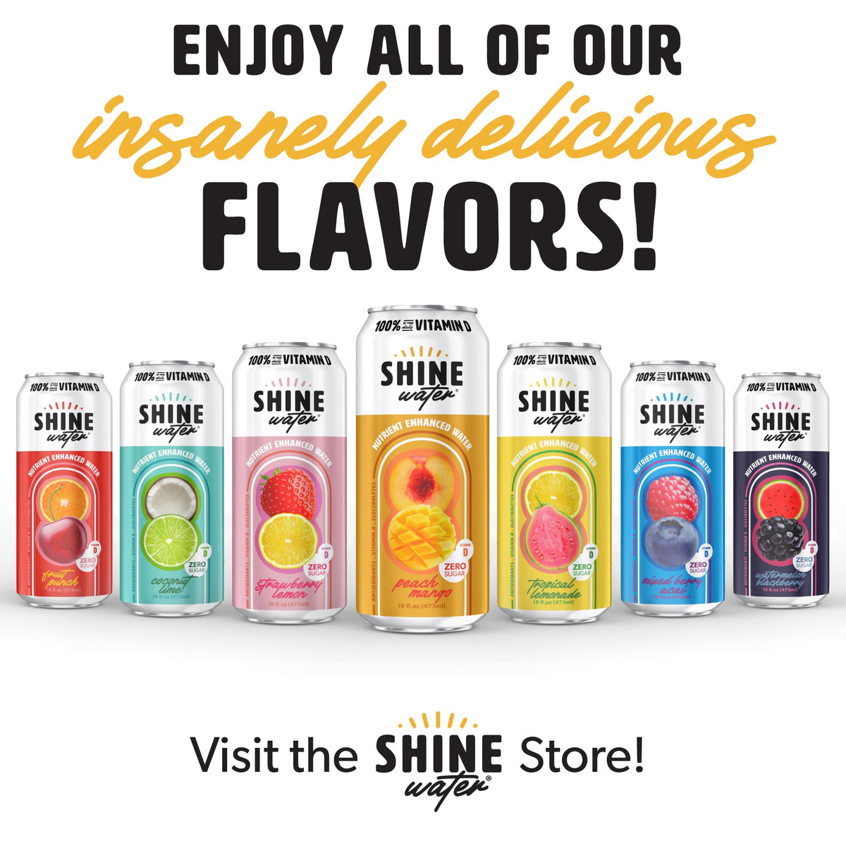 ShineWater Peach Mango Vitamin D Electrolyte Drink – Zero Sugar, Low-Calorie Hydration (12-Pack)
