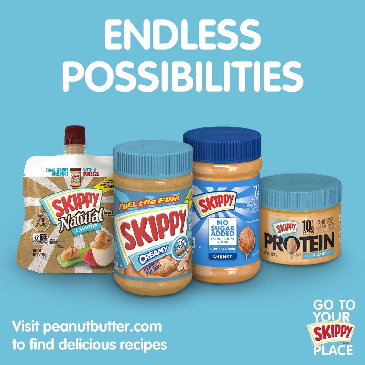 SKIPPY Natural Creamy Peanut Butter Spread – 1/3 Less Sodium & Sugar, Gluten-Free, 7g Protein per Serving (15 oz jars, Pack of 12)