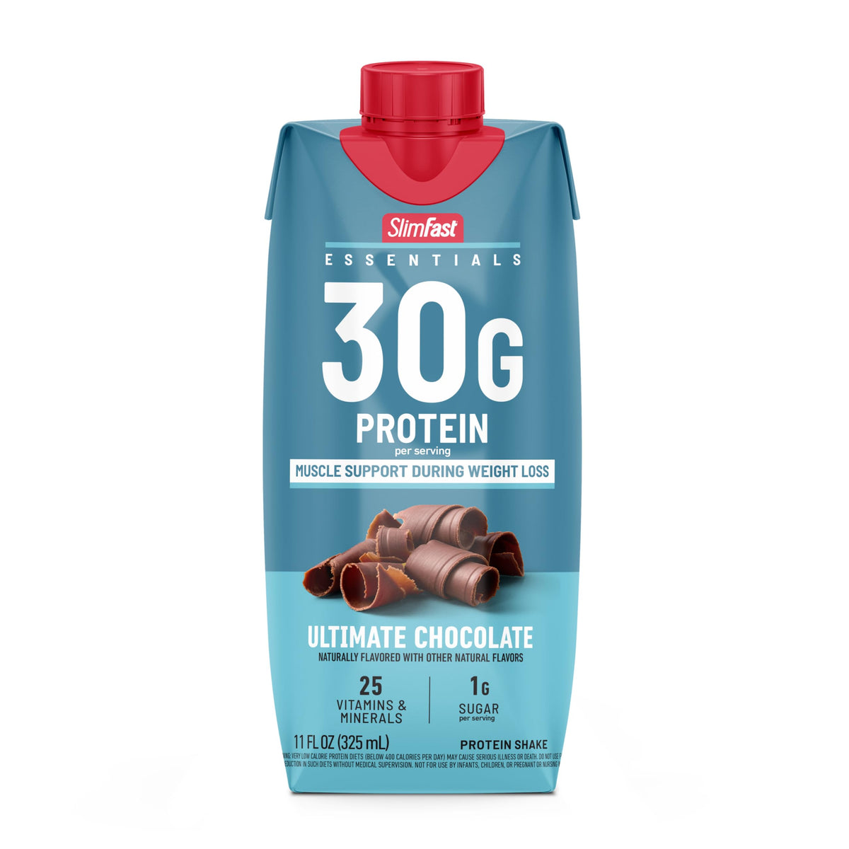 SlimFast Essentials 30g Protein Shake – Ultimate Chocolate, Ready-to-Drink, 1g Sugar, 3g Net Carbs, 25 Vitamins & Minerals | 12 Count
