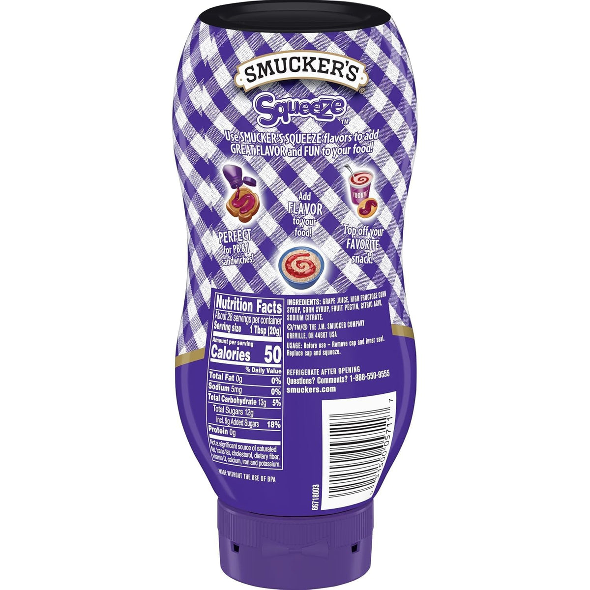 Smucker's Grape Squeezable Jelly, 20 oz — Pack of 12 | Easy-To-Squeeze Bottle, Kosher