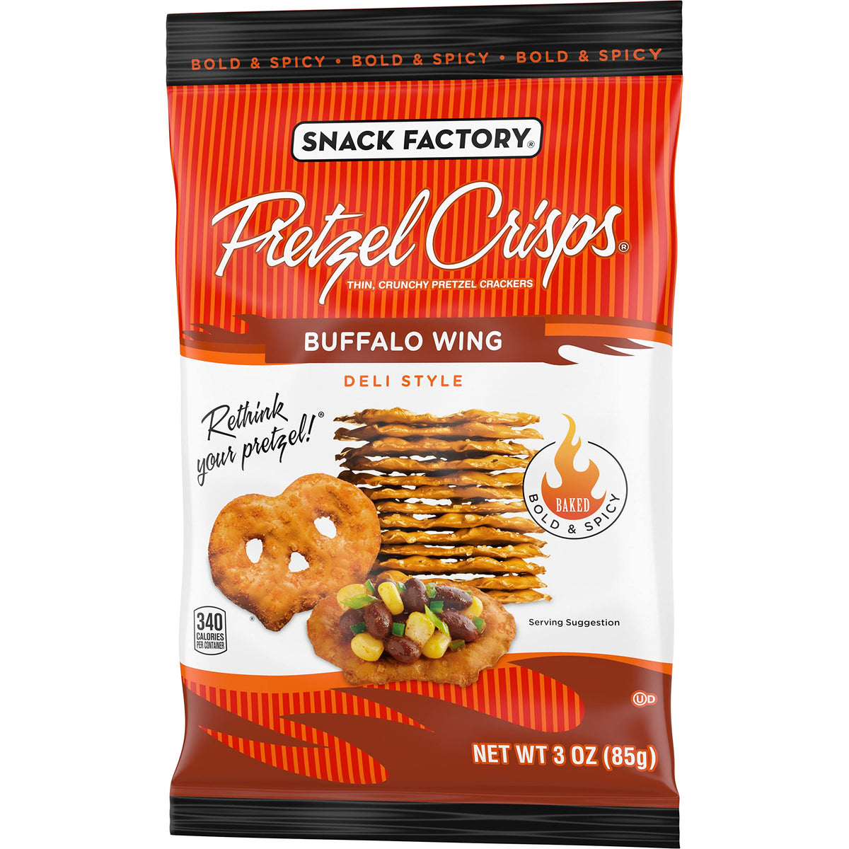 Snack Factory Buffalo Wing Pretzel Crisps – On-the-Go 3 Oz Bags (Pack of 8)