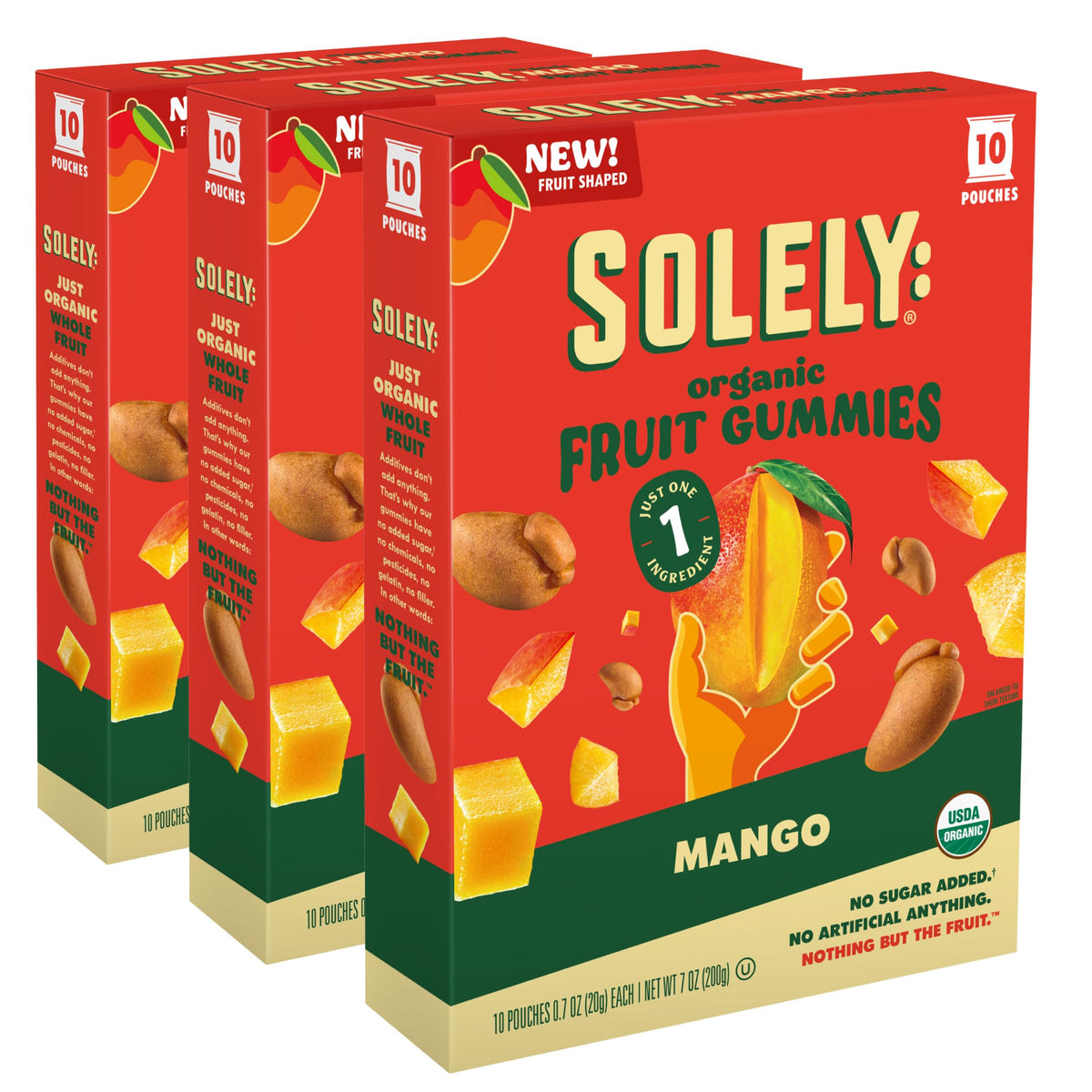 SOLELY Organic Mango Whole Fruit Gummies – Pack of 3 Boxes (30 Bags) – Non-GMO, Vegan