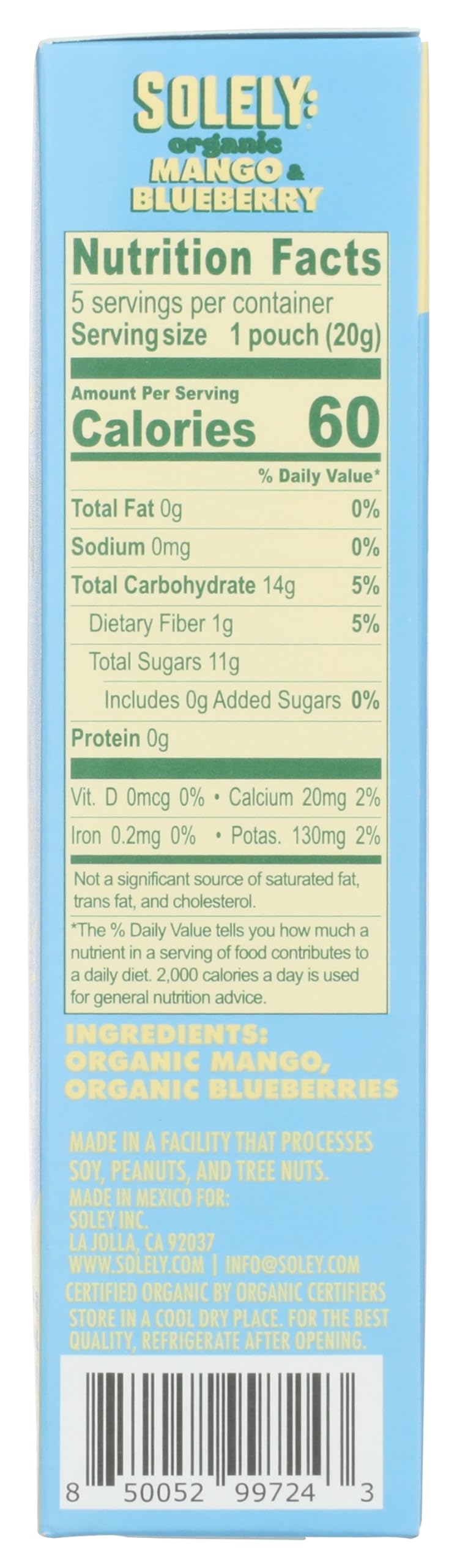 SOLELY Organic Mango & Blueberry Whole Fruit Gummies – 40 Bags (3.5 oz), Non-GMO & Vegan