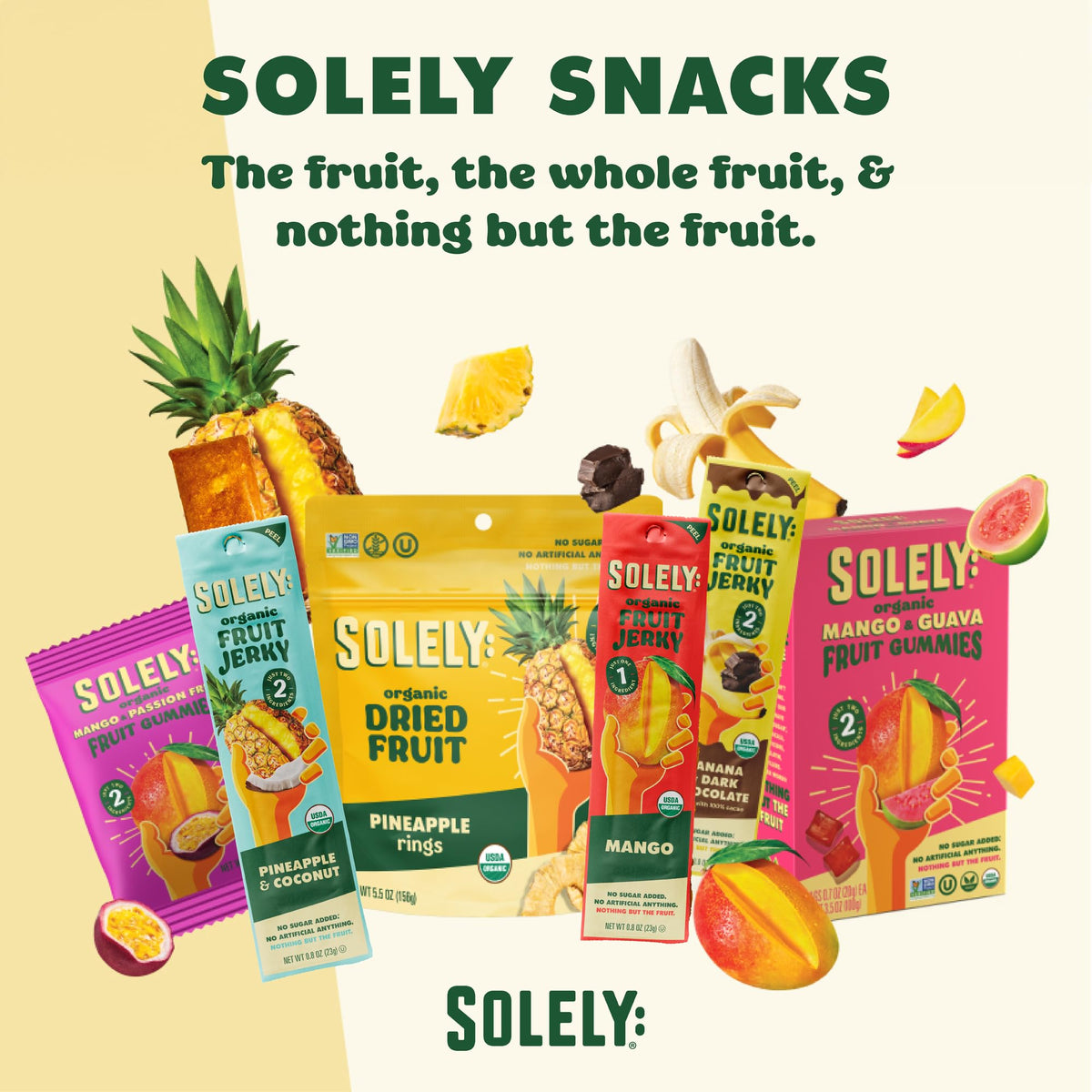 SOLELY Organic Mango & Strawberry Whole Fruit Gummies — 30 Bags, 3.5 oz each | Non-GMO, Vegan, Shelf-Stable Snacks