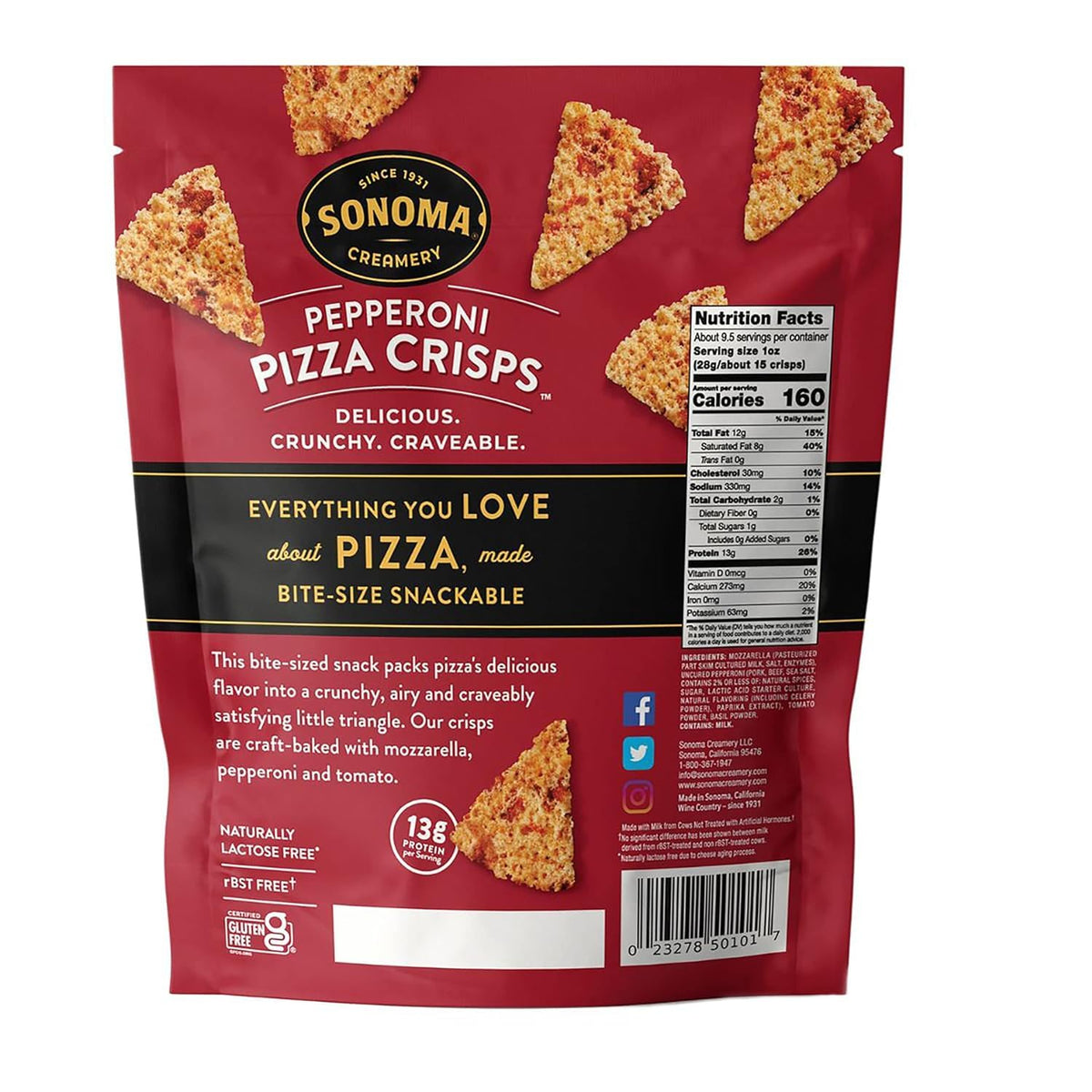 Sonoma Creamery Pizza Crisps Pepperoni – High Protein Keto Snack (2 Pack)