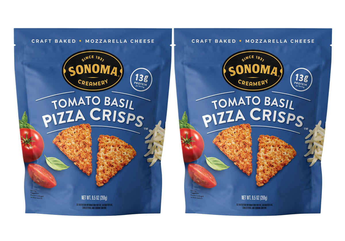 Sonoma Creamery Pizza Crisps Tomato Basil – High-Protein, Gluten-Free Keto Snack (2 x 9.5 oz)
