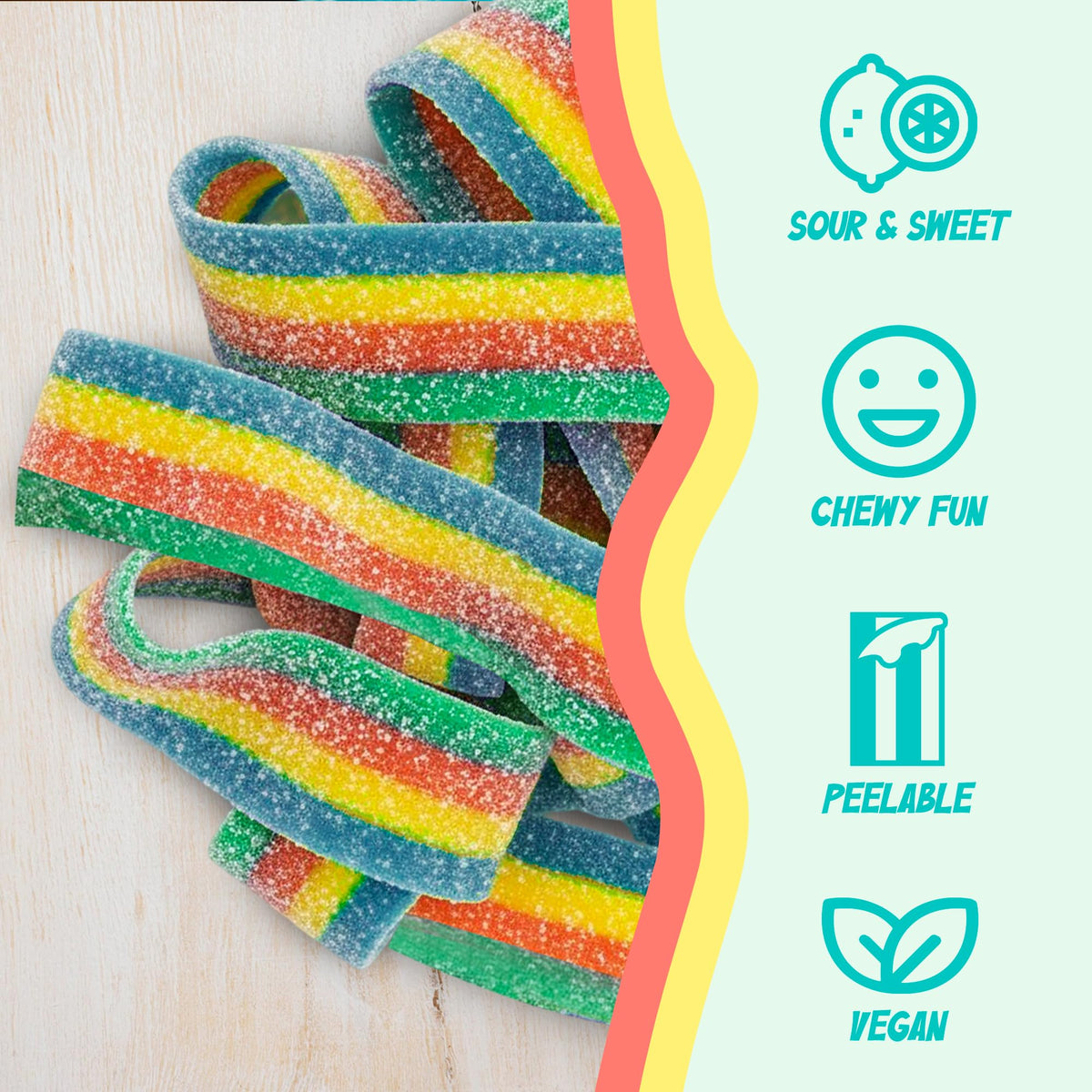 Sour Power Quattro Rainbow Candy Belts — 2.5 lb Bulk Tub (Since 1985) | Vegan, Non-GMO, Gelatin-Free