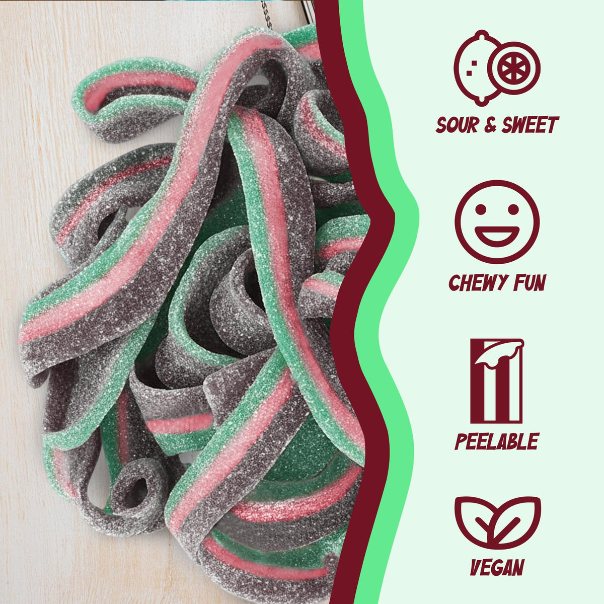 Sour Power Watermelon Candy Belts – 2.5 lb Bulk Tub, Vegan, Non-GMO, Gelatin-Free