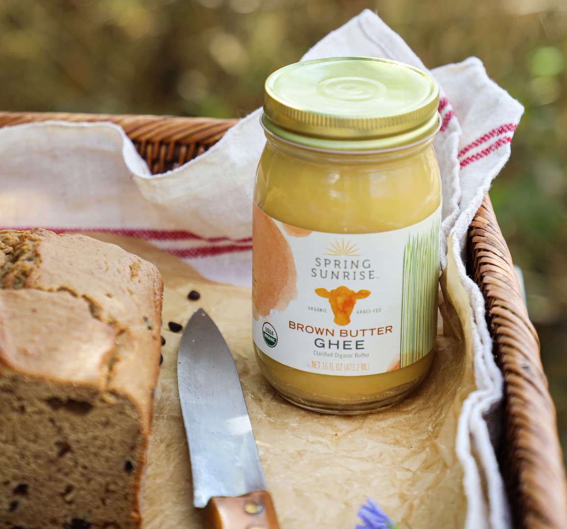 Spring Sunrise Organic Brown Ghee – Grass-Fed, High Smoke Point 485°F, 16 oz Jar