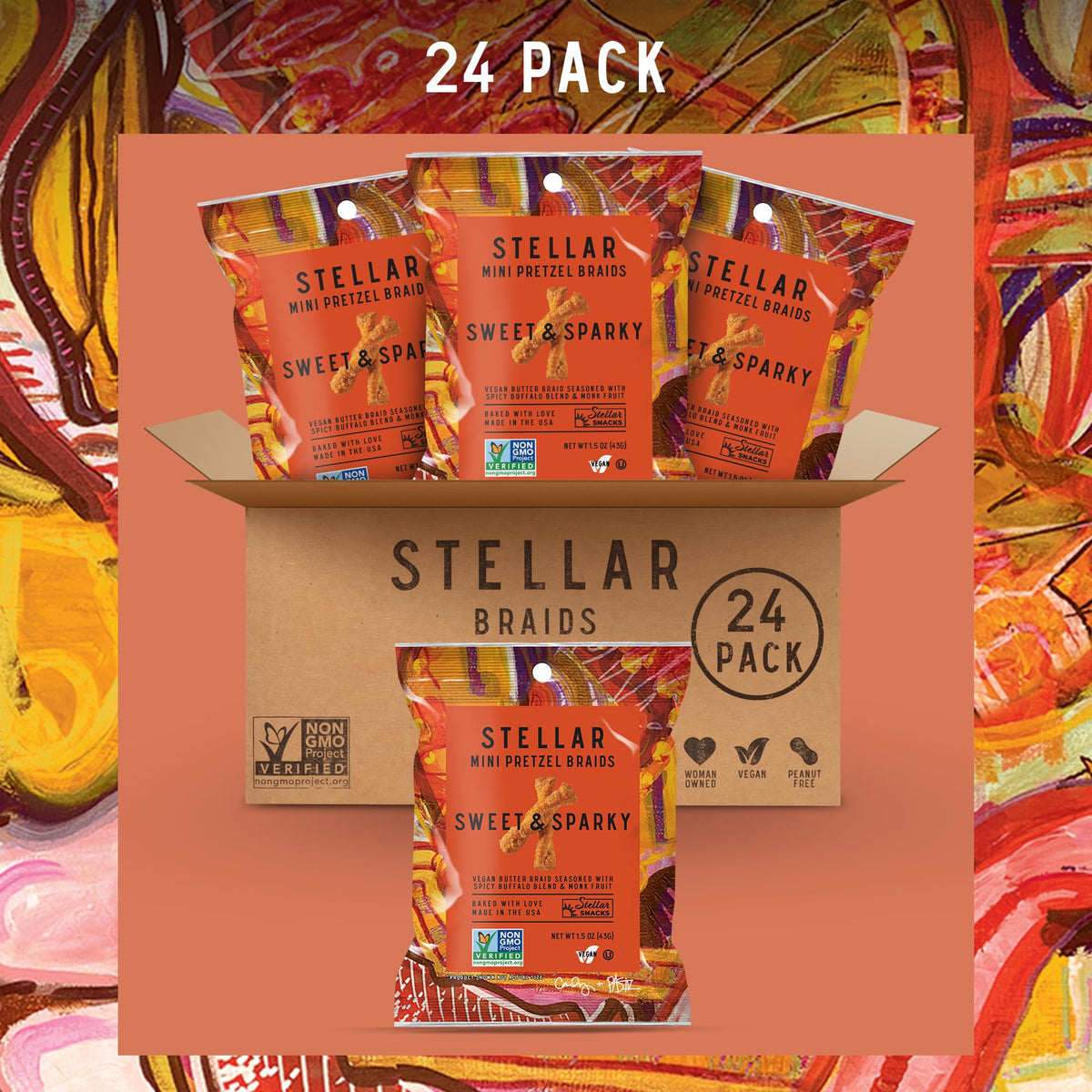 Stellar Snacks Mini Pretzel Braids Maui Monk – Vegan, Kosher, Non-GMO (24 x 1.5 oz)