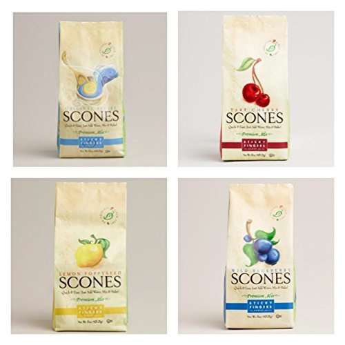 Sticky Fingers Scone Mix Variety Pack – 4 Flavors (Original, Wild Blueberry, Tart Cherry, Lemon Poppy Seed) – 15 oz Each