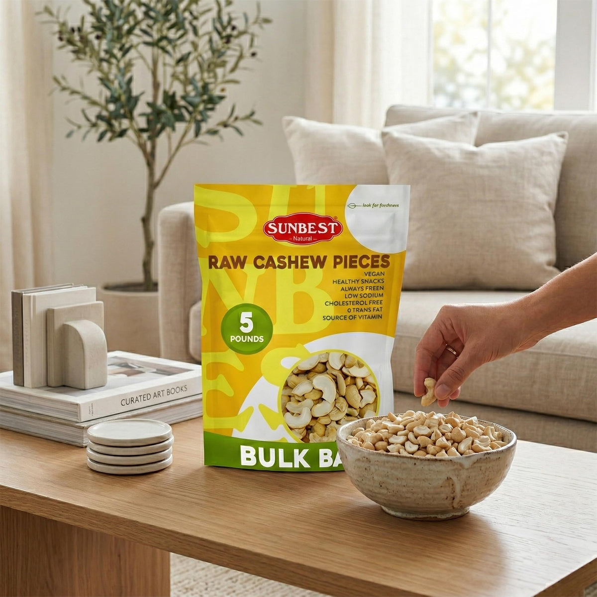 Sunbest Natural Raw Cashews Halves & Pieces – 5 lb Bulk, Unsalted & Unroasted