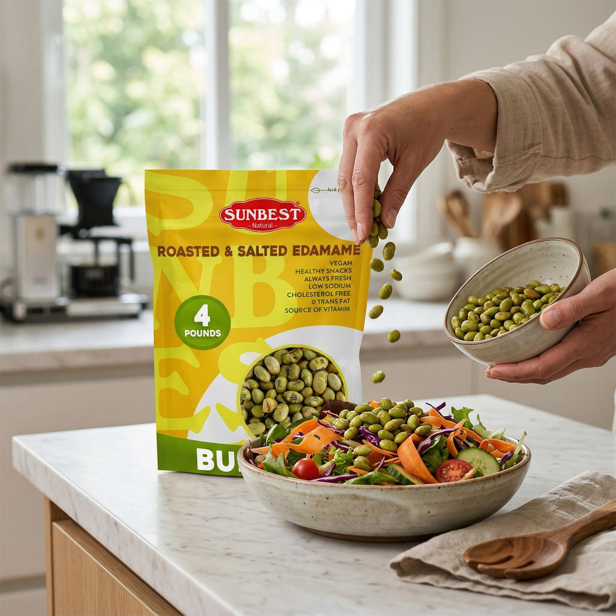 Sunbest Natural Edamame Beans – 64 oz Salted & Dry Roasted | Plant-Based Snack