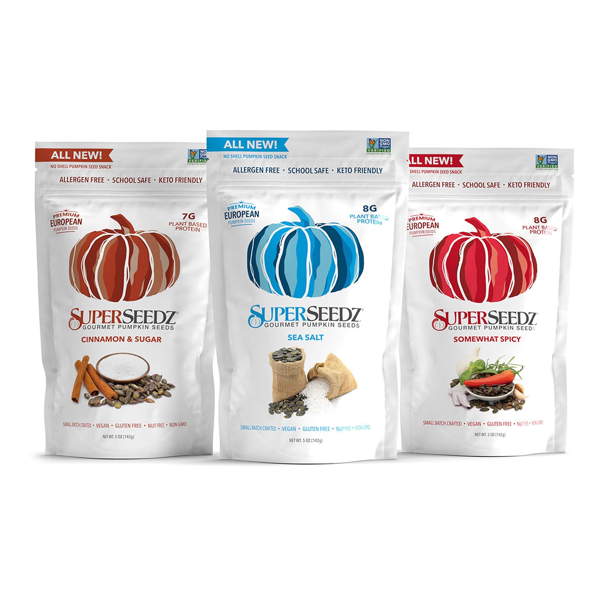 SuperSeedz Dry Roasted Pumpkin Seeds with Sea Salt – 8g Protein, Keto Snack (5oz) – 6 Pack