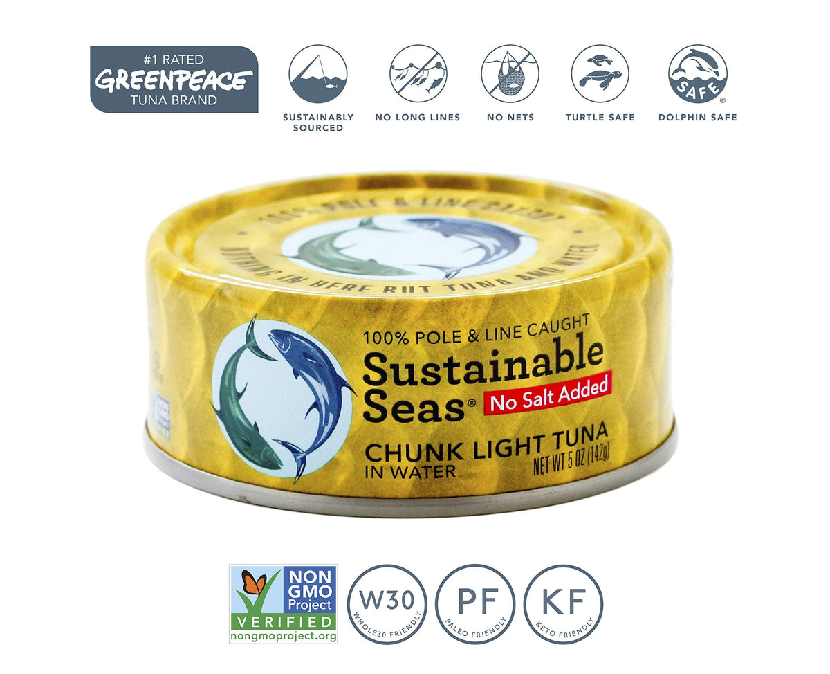 Sustainable Seas Chunk Light Tuna in Water, No Salt Added, 5 oz Can (Pack of 12)