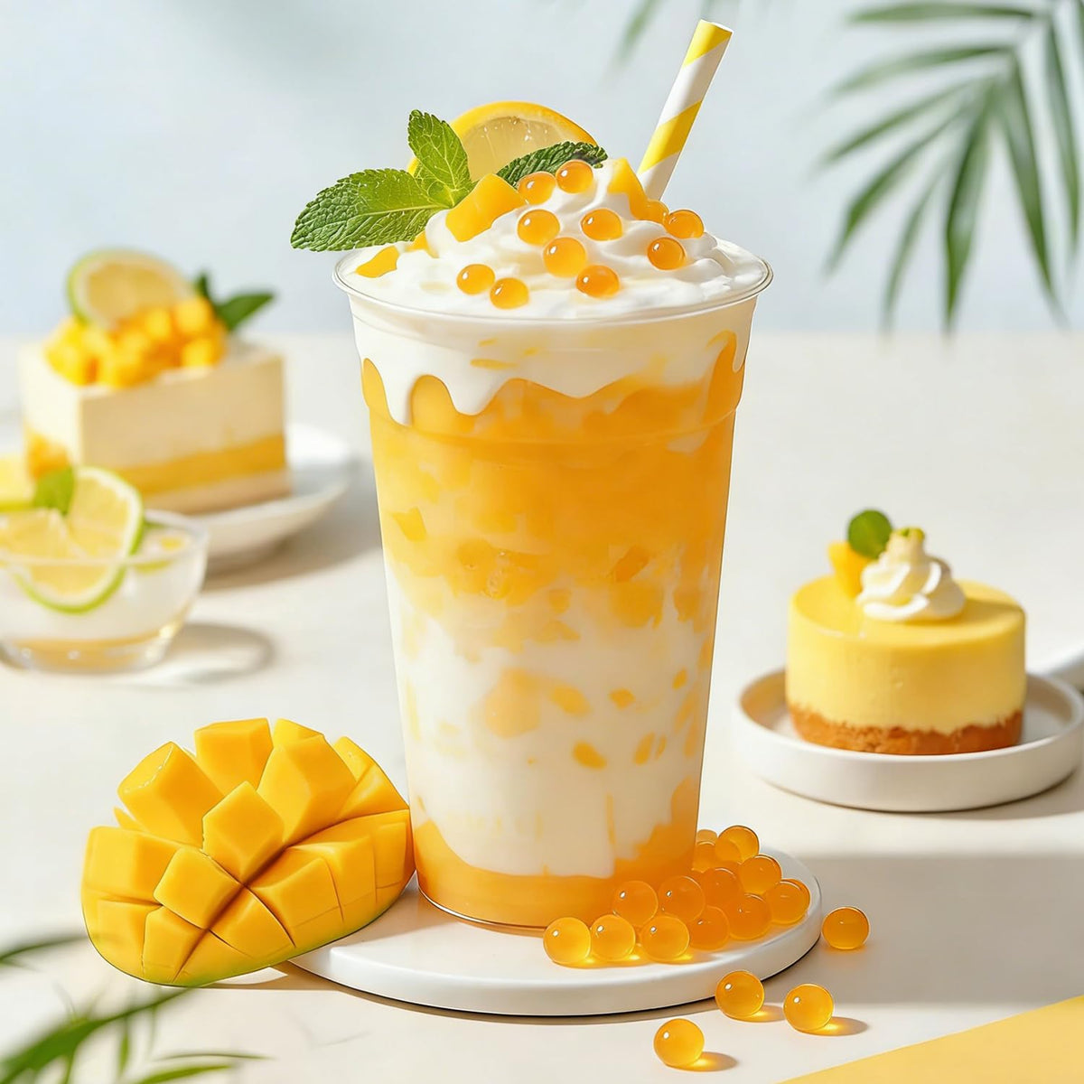 T&Tea Mango Popping Boba Pearls 2.76 lb – No Added Sugar, Vegan Bursting Pearls for Bubble Tea & Desserts