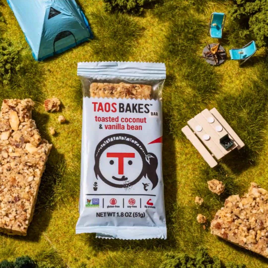 T Taos Bakes Toasted Coconut + Vanilla Bean Snack Bars – 12 Pack, 1.8 oz Each | 6g Fiber & Gluten Free