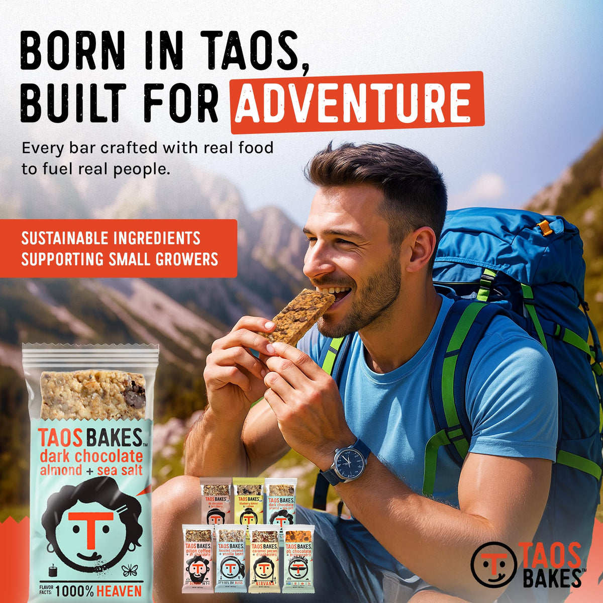Taos Bakes Variety Pack Trail Mix Bars – 12-Pack, 1.8oz Each | High Protein, High Fiber, Gluten Free & Non-GMO