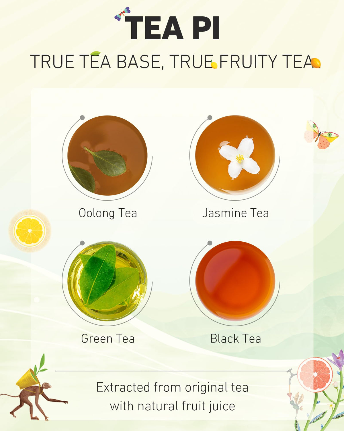 Tea PI Iced Tea – Oolong & Green Grape, Real Juice, 16.9 fl oz (500 mL), 15 Pack