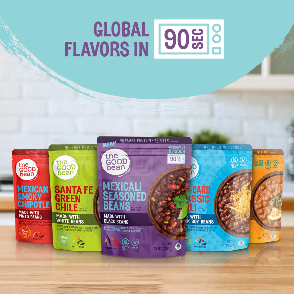 The Good Bean Heat & Eat Pouch – Low-Carb Classic Chili with Black Soybeans (4x10 oz)