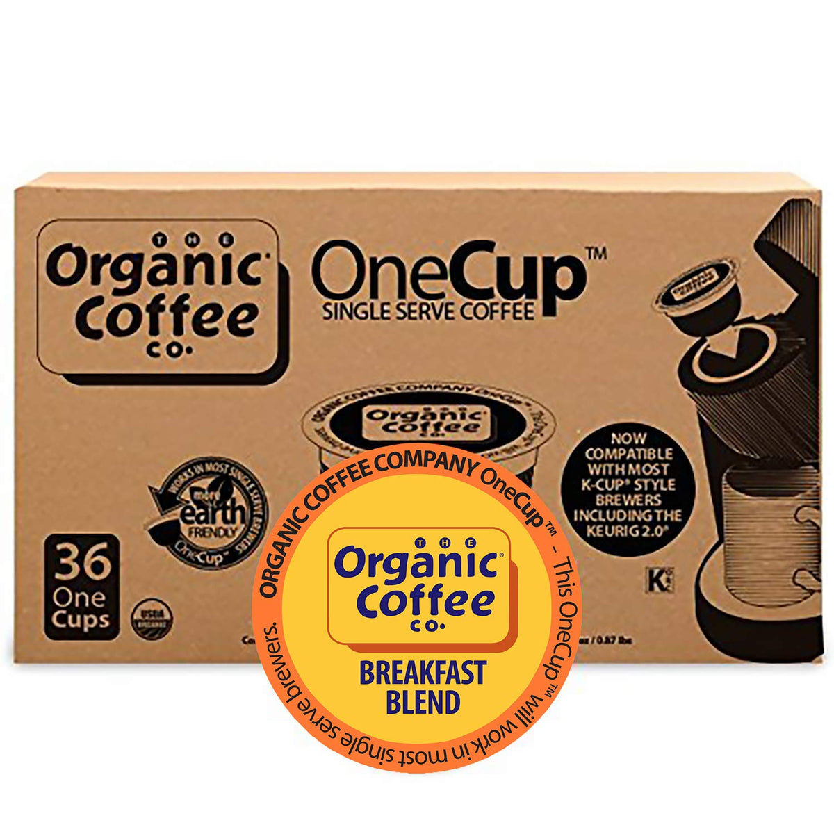 The Organic Coffee Co. Compostable Pods – Breakfast Blend (36 ct), K-Cup Compatible, USDA Organic