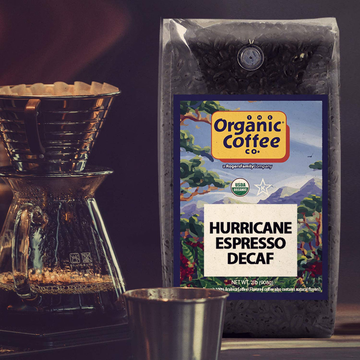 Organic Coffee Co. DECAF Hurricane Espresso – Whole Bean 2 lb, Medium-Dark, Water Processed USDA Organic