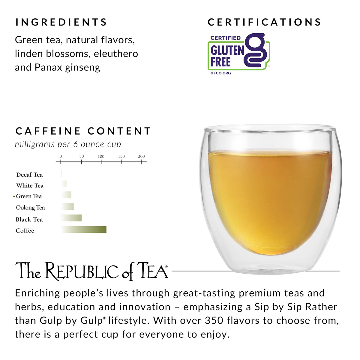 The Republic of Tea Honey Ginseng Green Tea – 100 Bags, Refill Pack