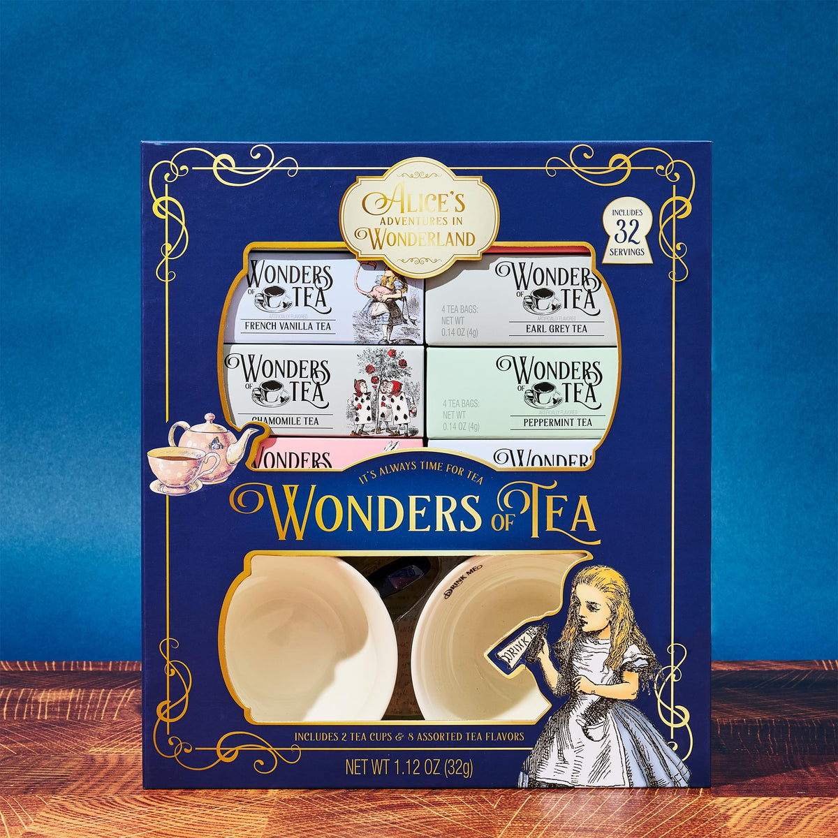 Thoughtfully Alice’s Adventures Tea Gift Set (34-piece) – 2 Ceramic Cups, 32 Tea Bags in Whimsical Book Packaging