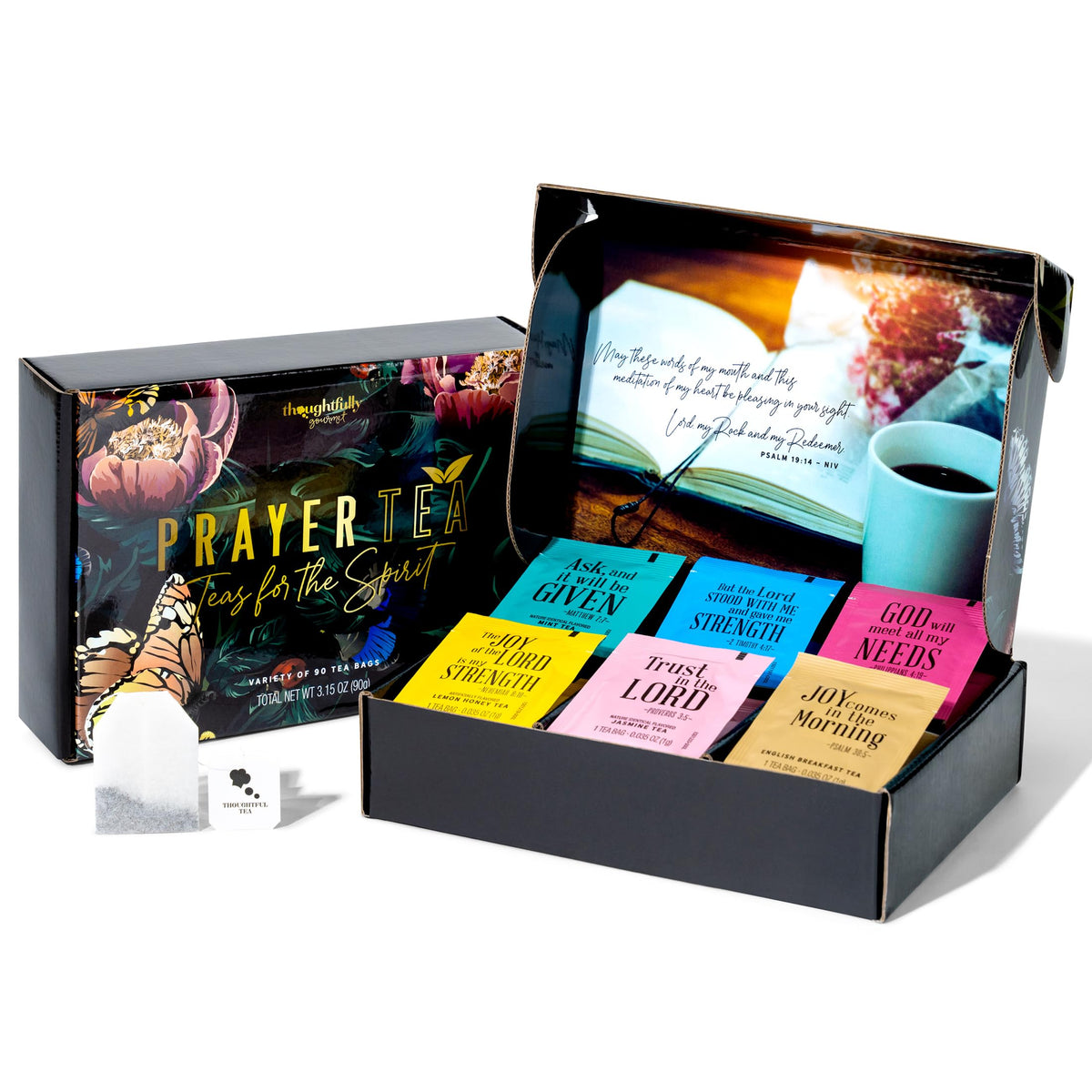 Thoughtfully Tea Affirmations Gift Set for Women – 90 Tea Bags, 6 Flavors, Bible Verses