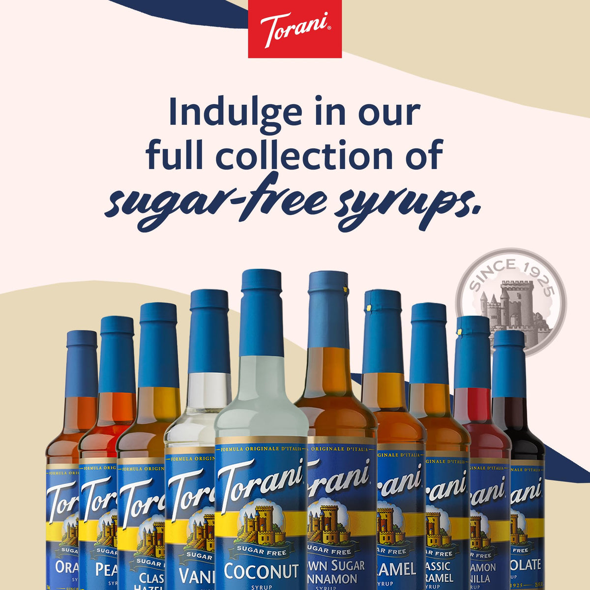 Torani Sugar Free Syrup Trio: Vanilla, Caramel & Classic Hazelnut | 12.7 Fl Oz Half-Size Bottles with Easy-Pour Spouts