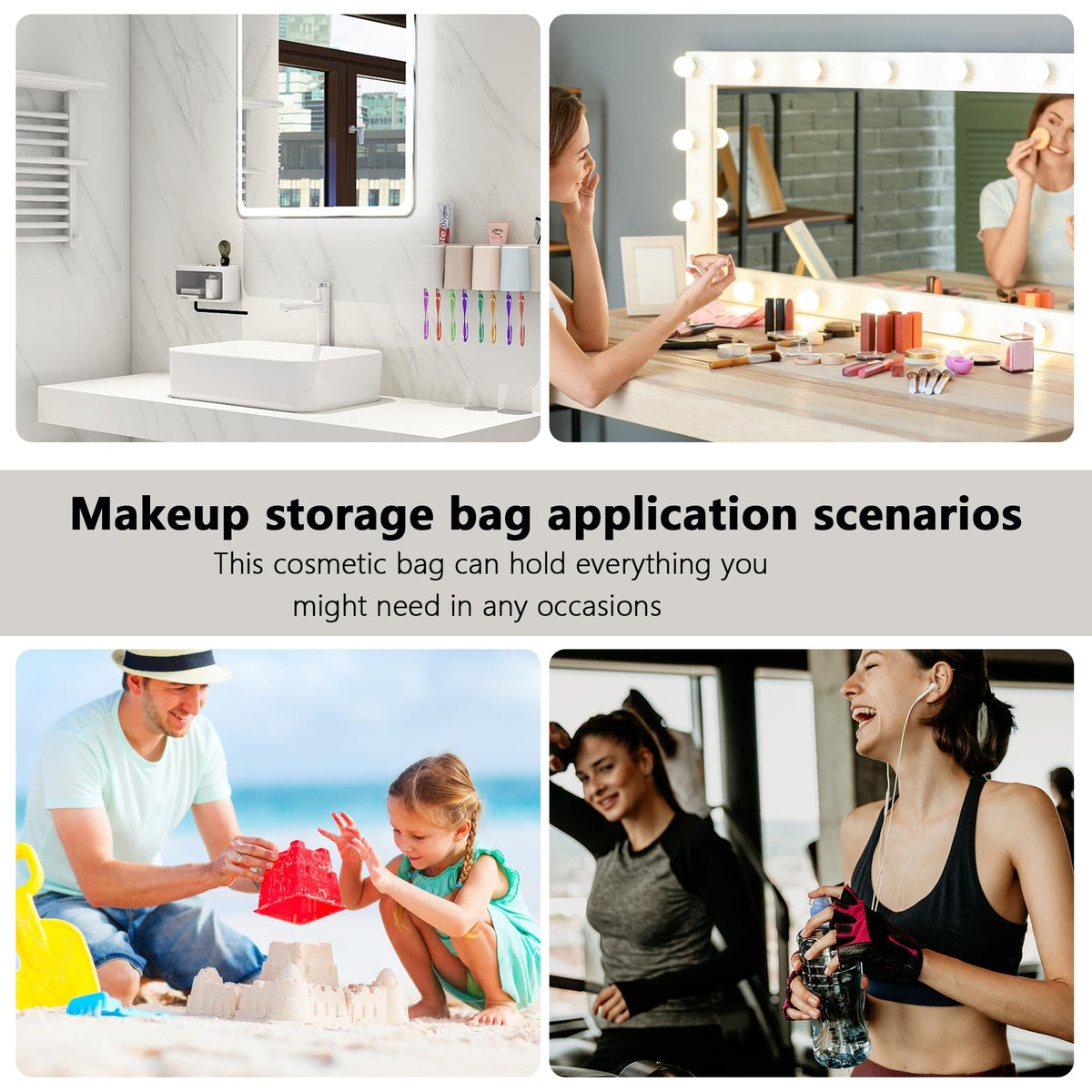 TotePrint PVC Clear Pure Color Transparent Large Zipper Cosmetic Pouch Travel Makeup Cosmetic Bag with Handle for Travel Bathroom Toiletry Organizer (Clear+Black Handle)