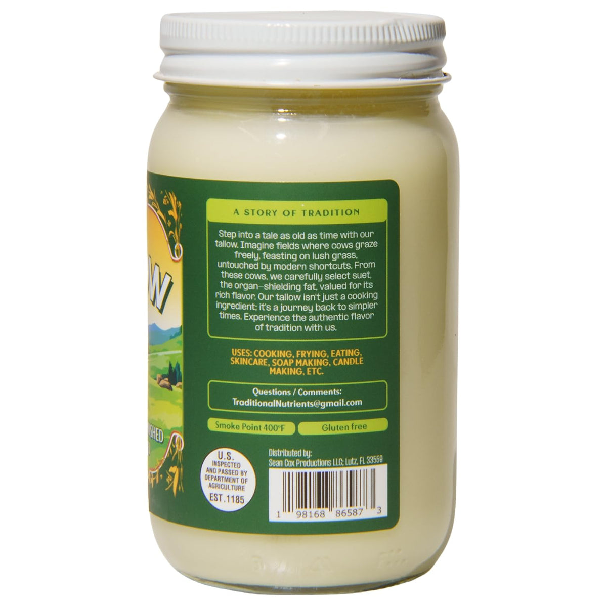 Traditional Nutrients Pasture Raised Beef Tallow – Grass-Fed & Grass-Finished, 14oz Jar
