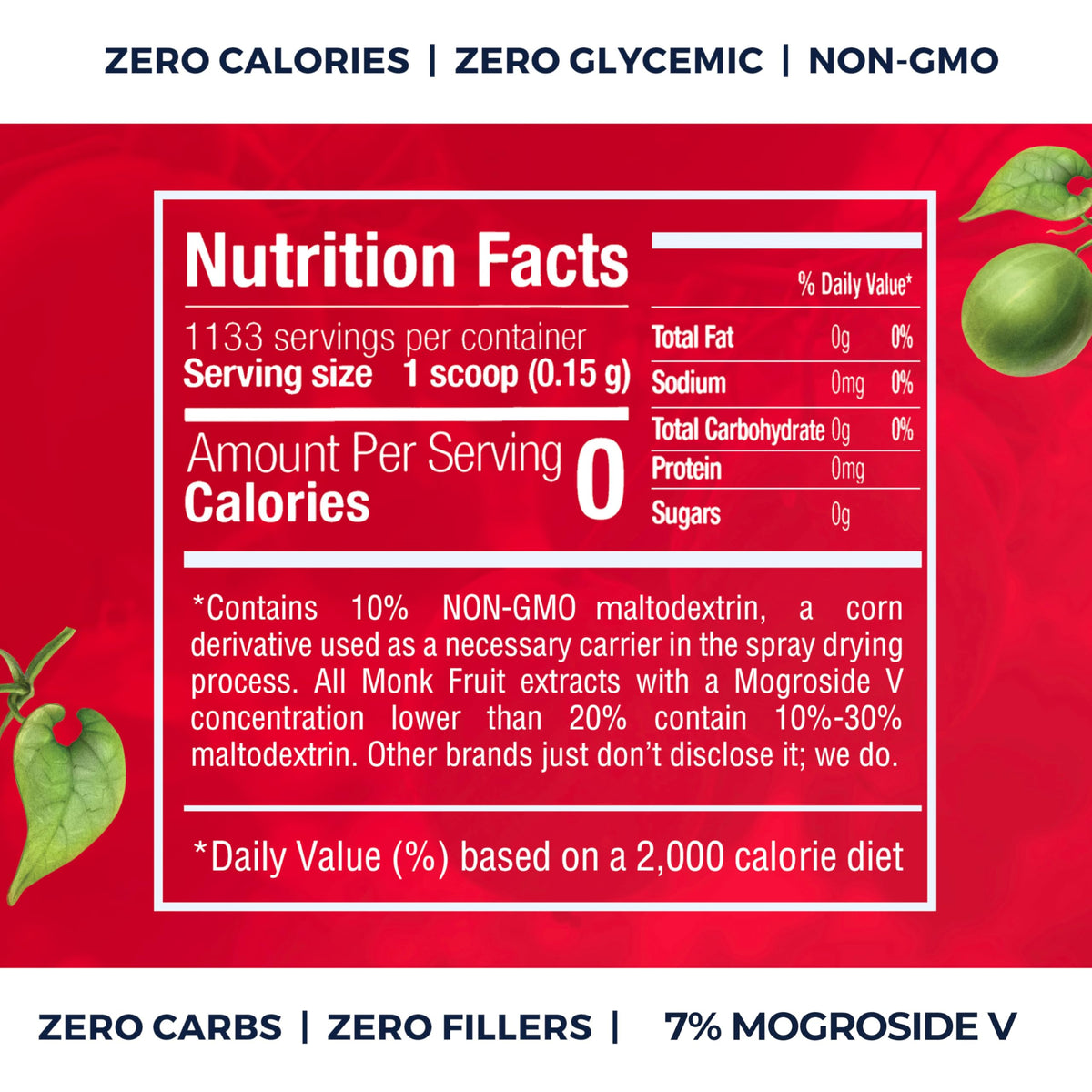 Transparency Foods Monk Fruit Sweetener – 25x Sugar, Zero Calories, Zero Glycemic, 1133 Servings