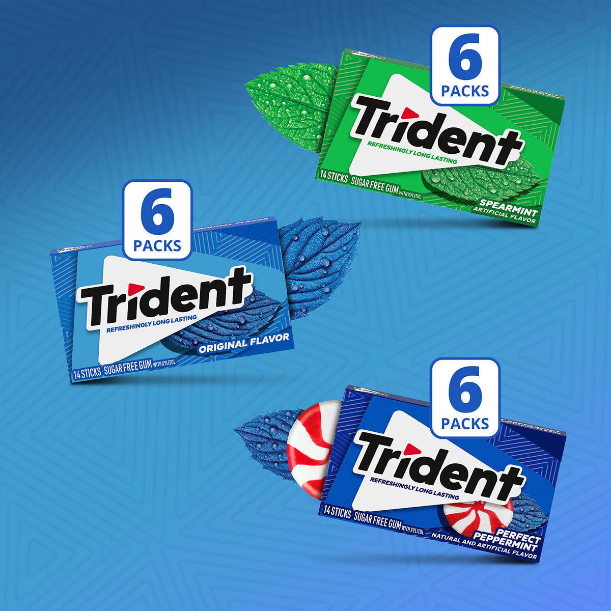 Trident Sugar-Free Gum Variety Pack – Spearmint, Original & Perfect Peppermint (252 Pieces)