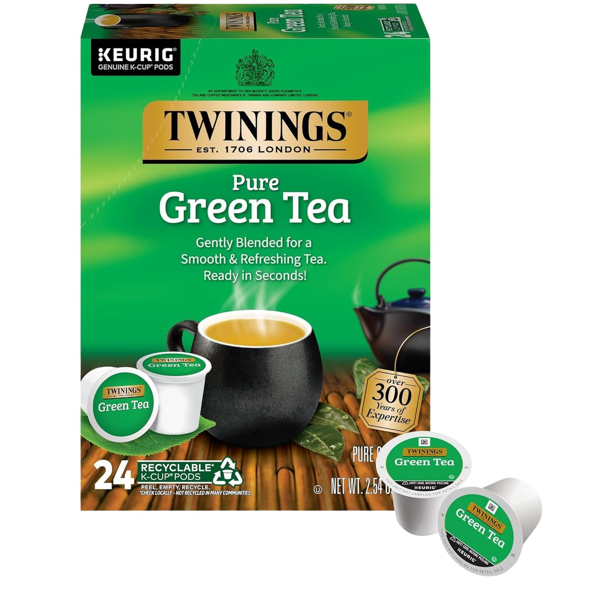Twinings Pure Green Tea K-Cup Pods for Keurig – 48-Count Pack (Two Boxes of 24), Smooth Sencha Flavor