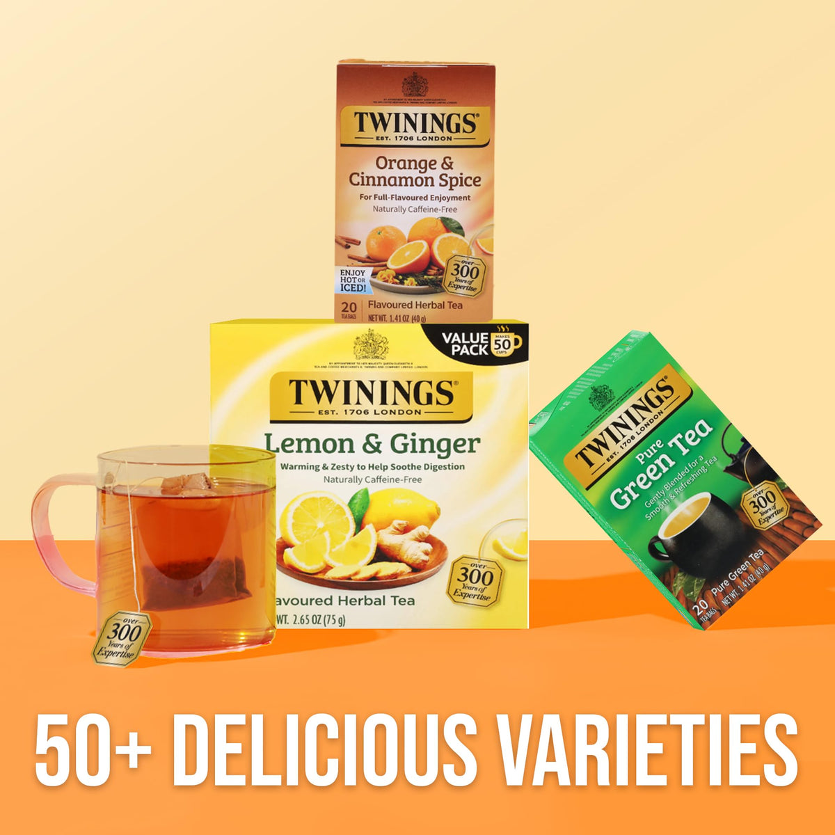 Twinings Orange & Cinnamon Spice Herbal Tea, Individually Wrapped Bags – Naturally Caffeine-Free, 120 Bags (Pack of 6)