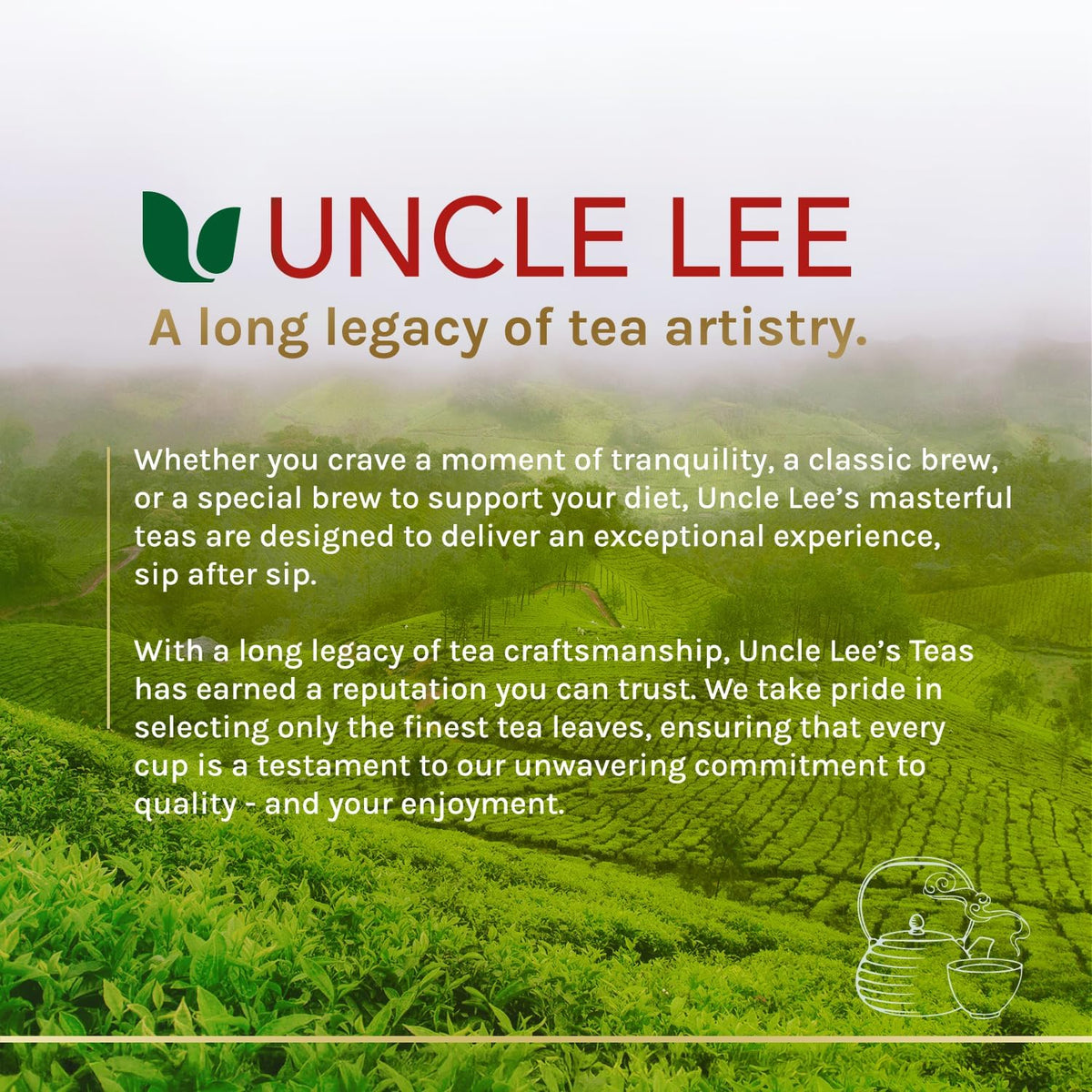 Uncle Lee's Tea Organic Green Tea Bags 4-Pack, 106-Count Bulk – Bright & Refreshing, Lightly Caffeinated