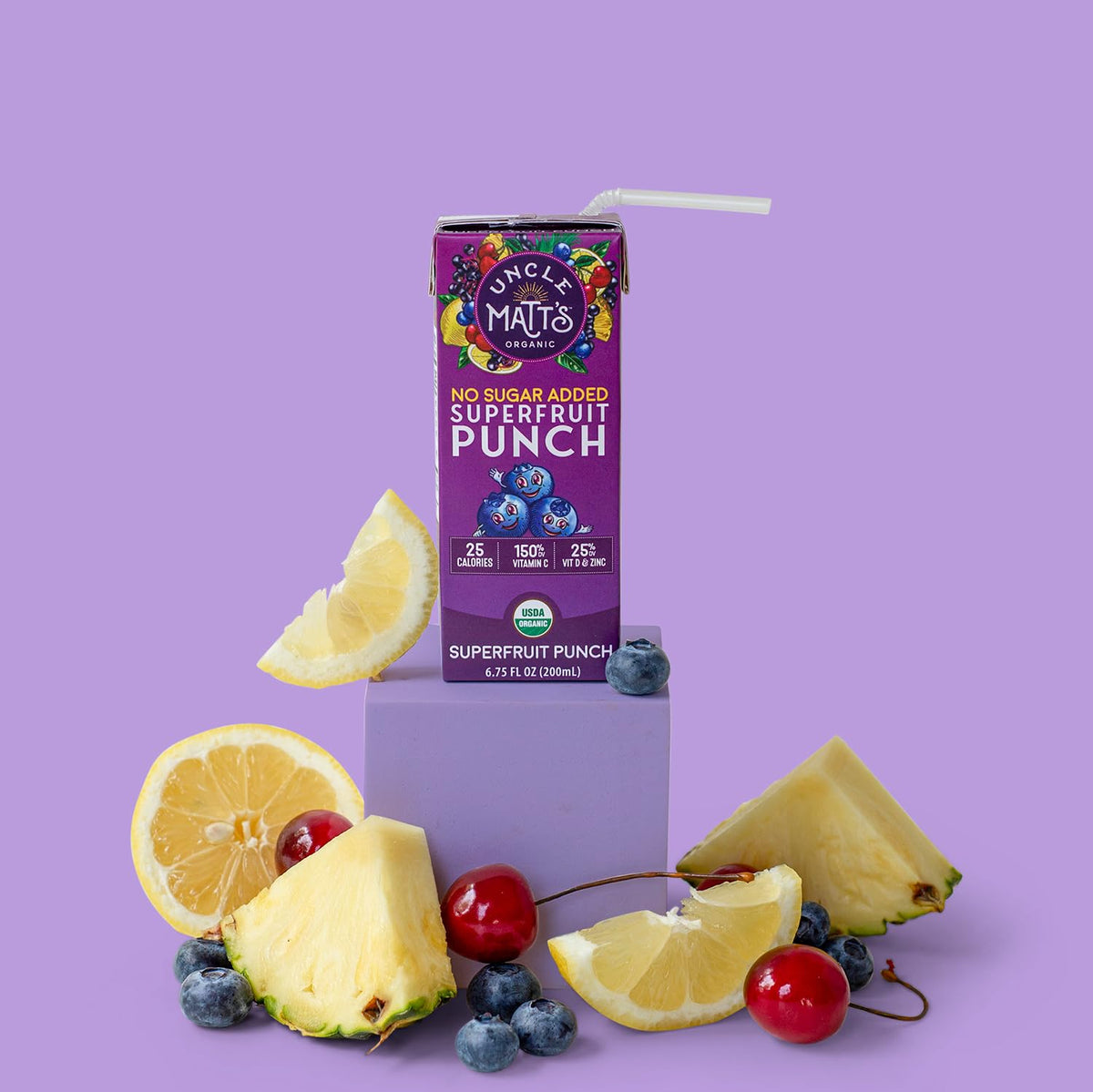 Uncle Matt’s Organic No Sugar Added Superfruit Punch Juice Boxes – 32 Pack, 40 Calories, Vitamins C, D & Zinc