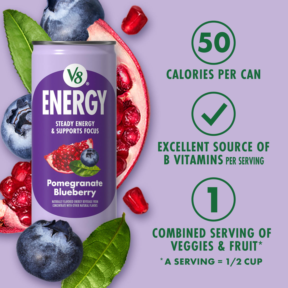 V8 +Energy 4-Flavor Juice Energy Drinks, 8 oz Cans, 24 Pack — Peach Mango, Orange Pineapple, Black Cherry, Pomegranate Blueberry