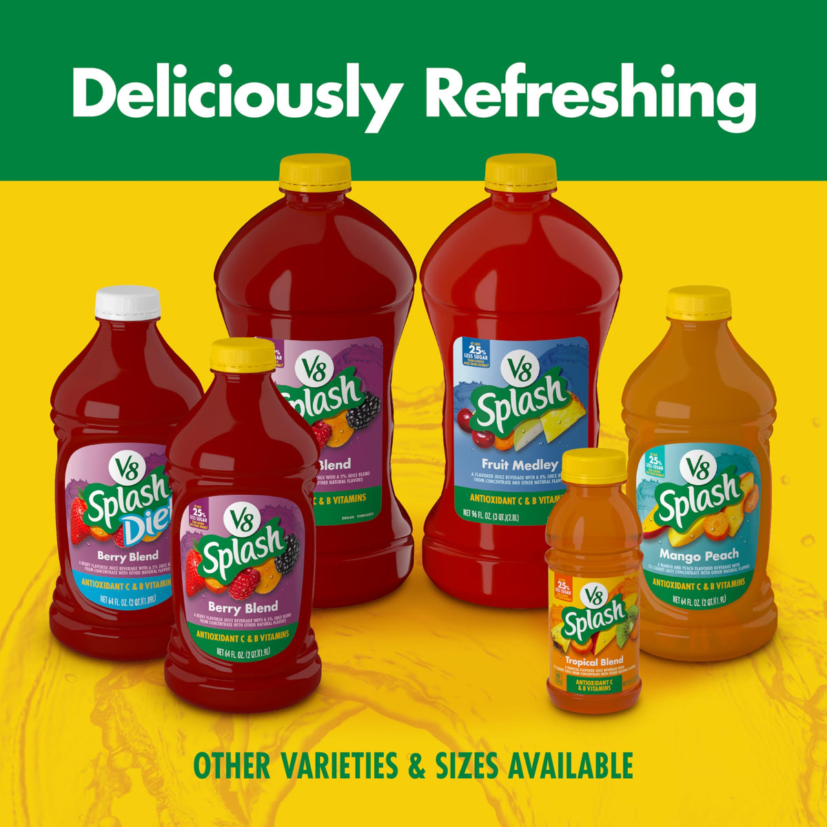 V8 Splash Watermelon Cherry Flavored Juice Beverage, 64 fl oz Bottle (6 Pack) – 40 Calories per Serving