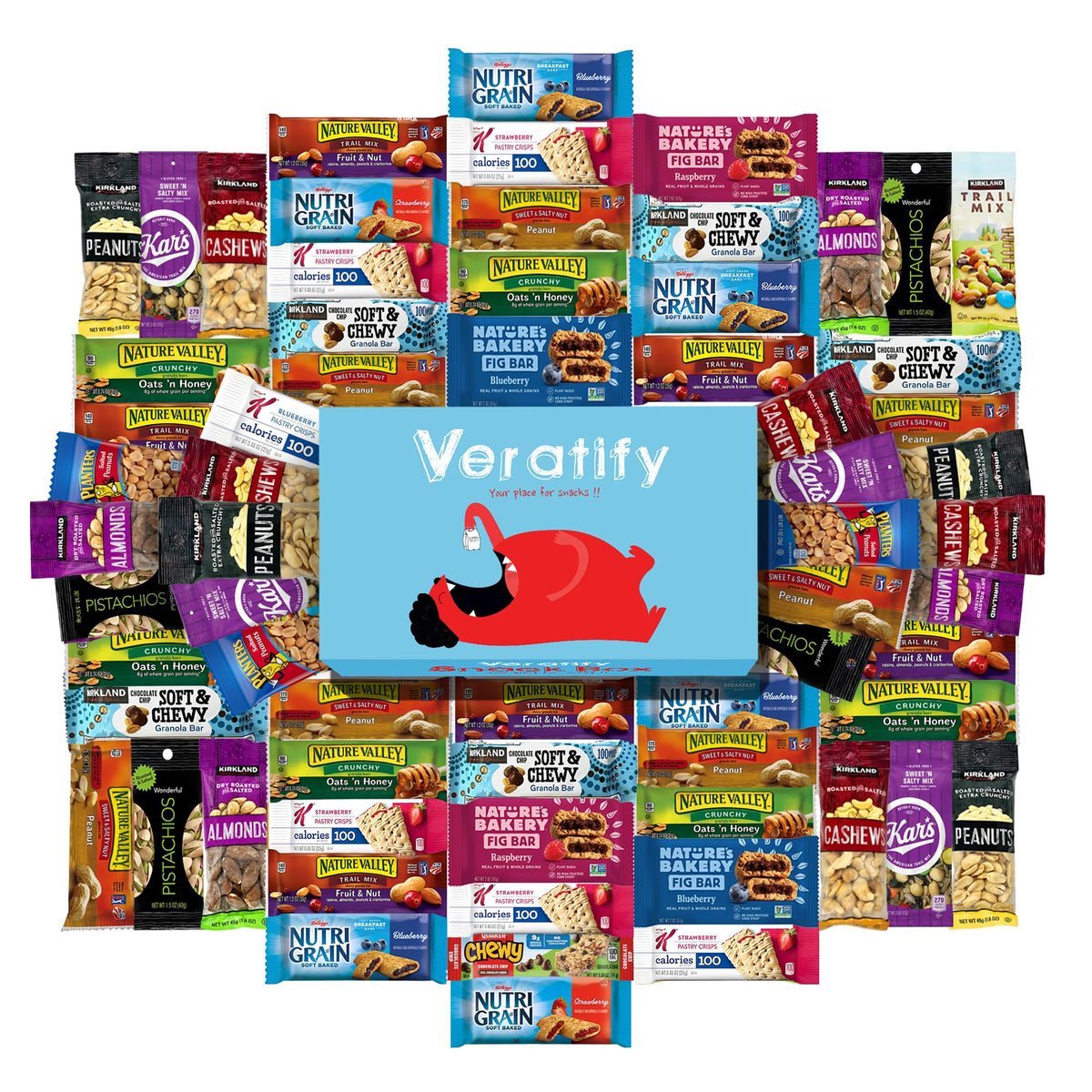 Veratify Healthy Snacks Variety Pack – 101-Count Gift Basket (Granola Bars, Nuts, Trail Mix)