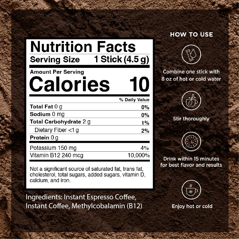 VitaCup Extra Shot Instant Coffee Packets with Espresso Shot – Red Eye High Caffeine, Vitamin B12 & Antioxidants, 24 Sticks