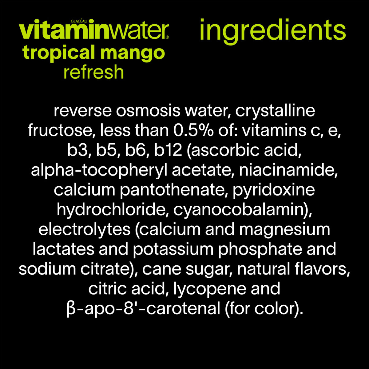 vitaminwater Refresh Tropical Mango — Nutrient-Enhanced Flavored Water Beverage, 20 oz Bottles, 12 Pack