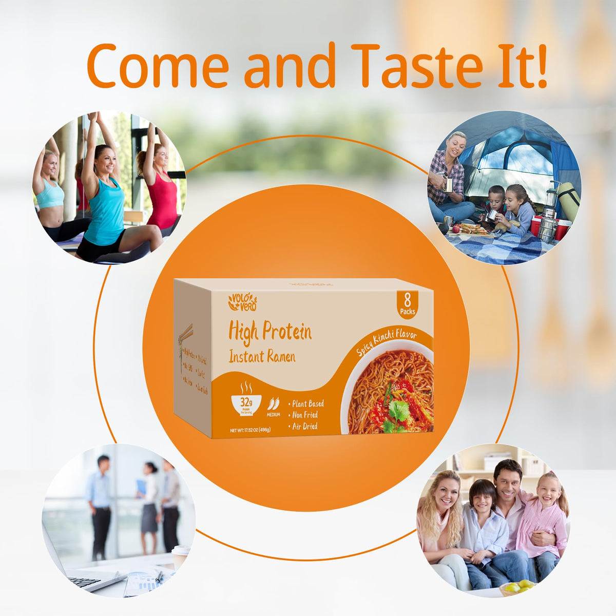 VOLO VERO High Protein Instant Ramen Noodles – Spicy Kimchi, 32g Protein, Vegan