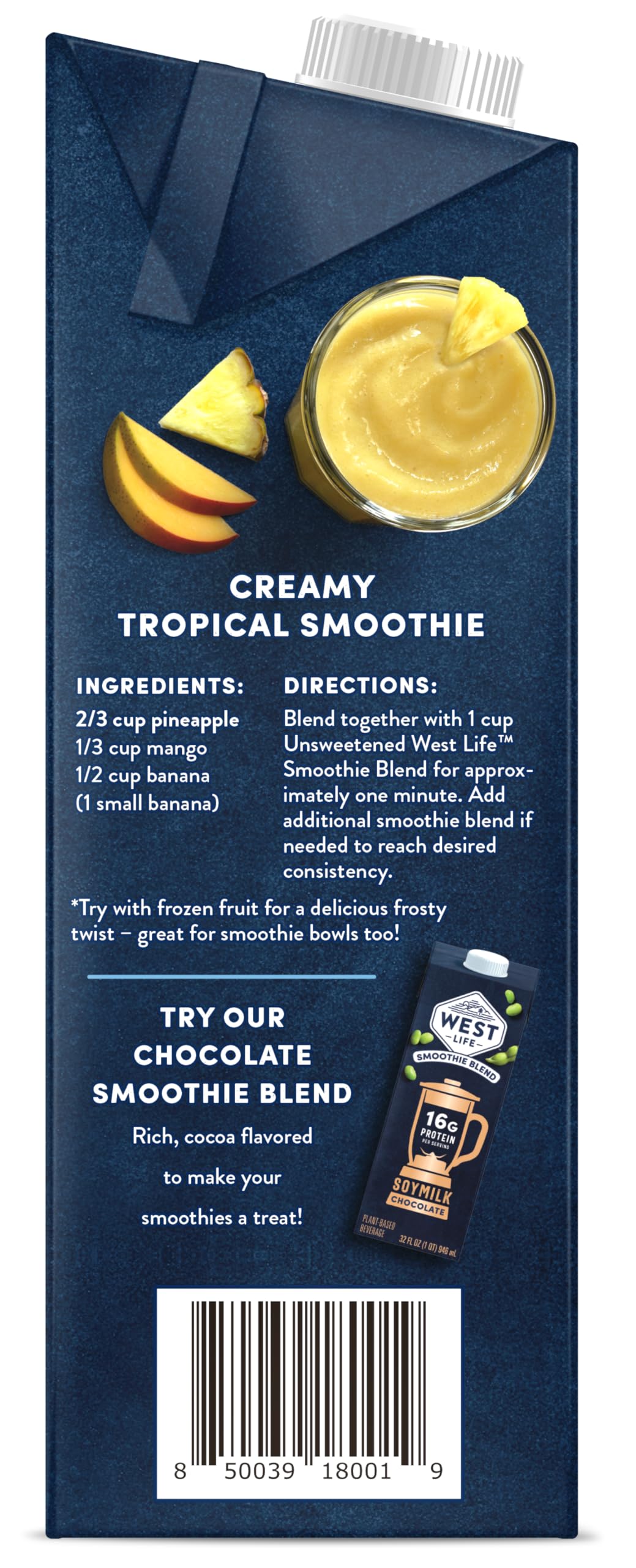 West Life Smoothie Blend Soy Milk, Unsweetened — 16g Protein per Serving, 32oz Pack of 6