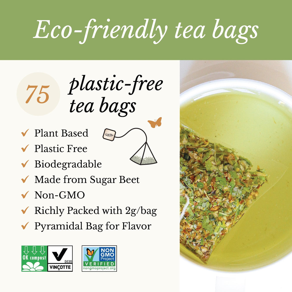 Wild Bliss Organic Linden Flower Tea - Caffeine Free Calming Herbal Tea, 75 Plant Based Tea Bags