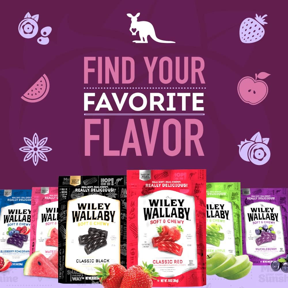 Wiley Wallaby Licorice 10 Oz Variety Pack – Blueberry Pomegranate, Huckleberry & Blasted Berry (3 Pack) | Australian-Style Soft & Chewy Candy