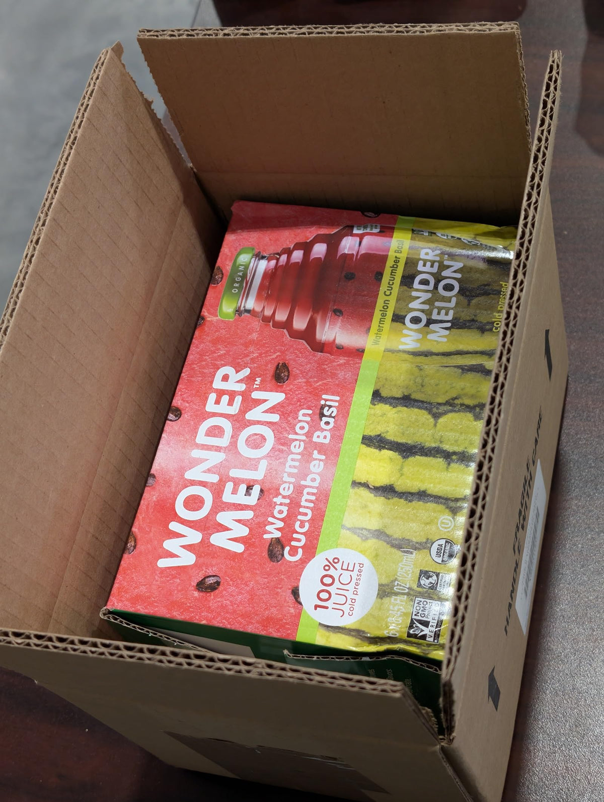 Wonder Melon Organic Watermelon Juice with Cucumber & Basil – Cold Pressed, 6 Pack