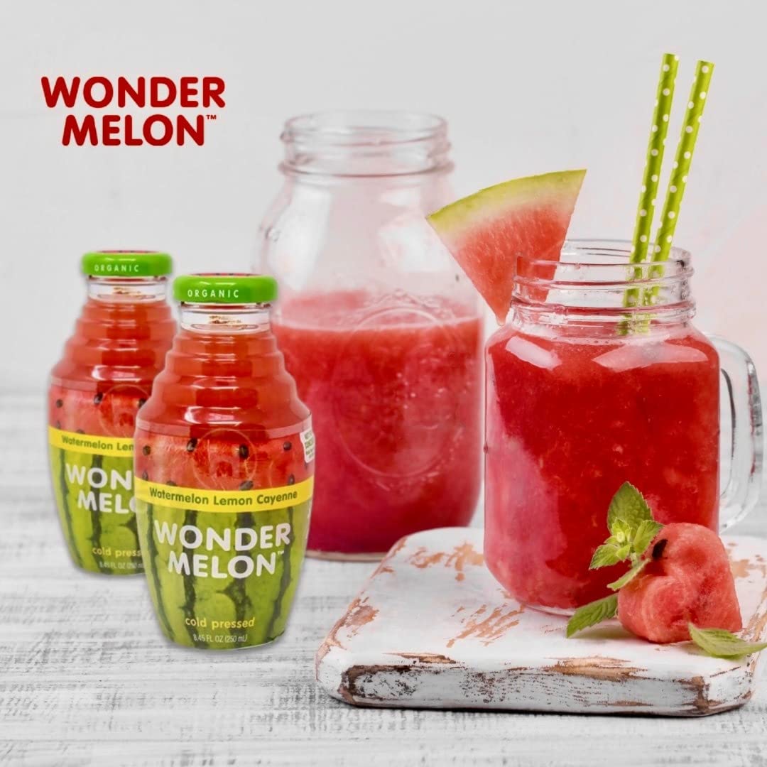 Wonder Melon Organic Watermelon Juice Variety Pack – Cold Pressed (6 Bottles): Basil Cucumber & Lemon Cayenne