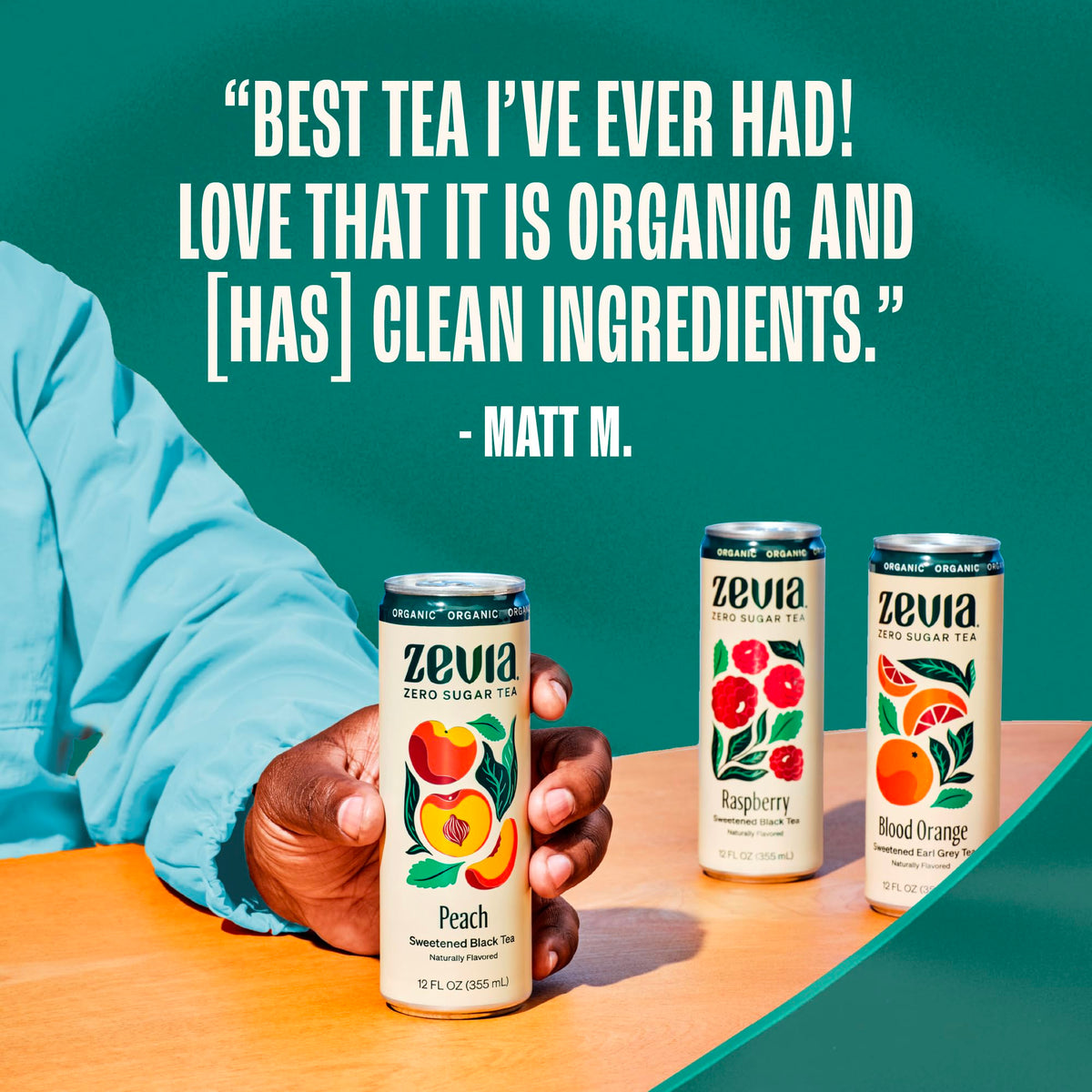 Zevia Zero Sugar Tea Fruity Tea Variety Pack – 12 x 12oz Cans, Naturally Sweetened, Zero Calorie, Non-GMO, Gluten-Free, Vegan